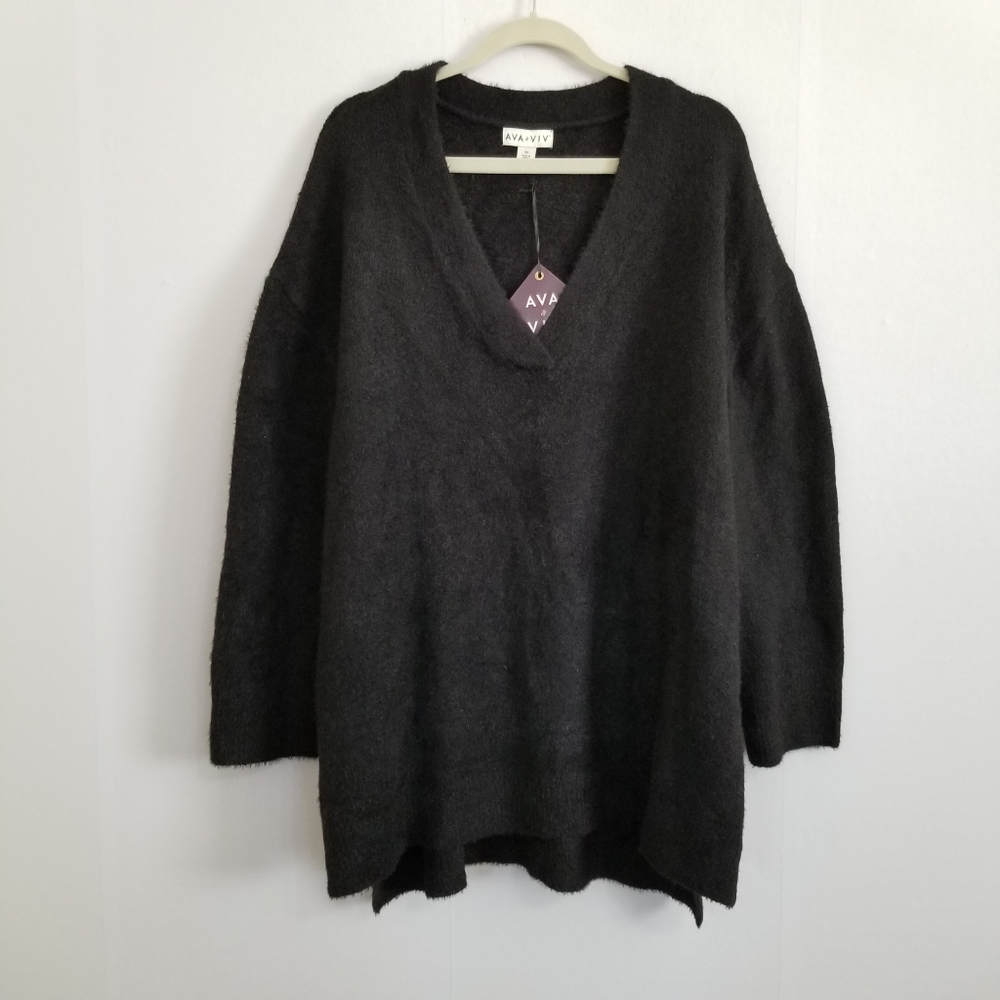 NWT Ava & Viv Black Fuzzy V Neck Sweater Size 2X